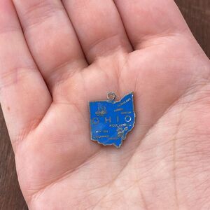 Vintage 925 Sterling Silver Blue Enamel "Ohio" State Map Pendant Charm